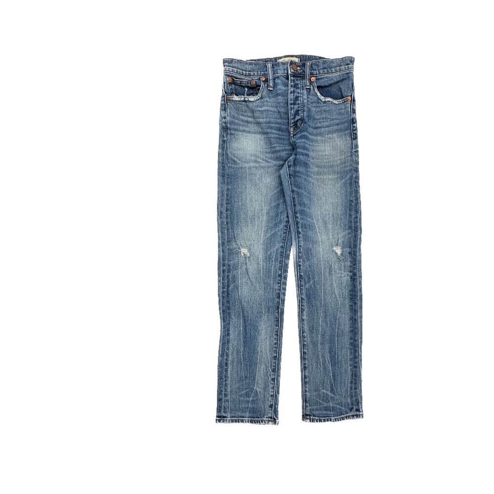 Madewell Cruiser Straight Jeans Womens 24 Blue Distressed Button Fly 15276